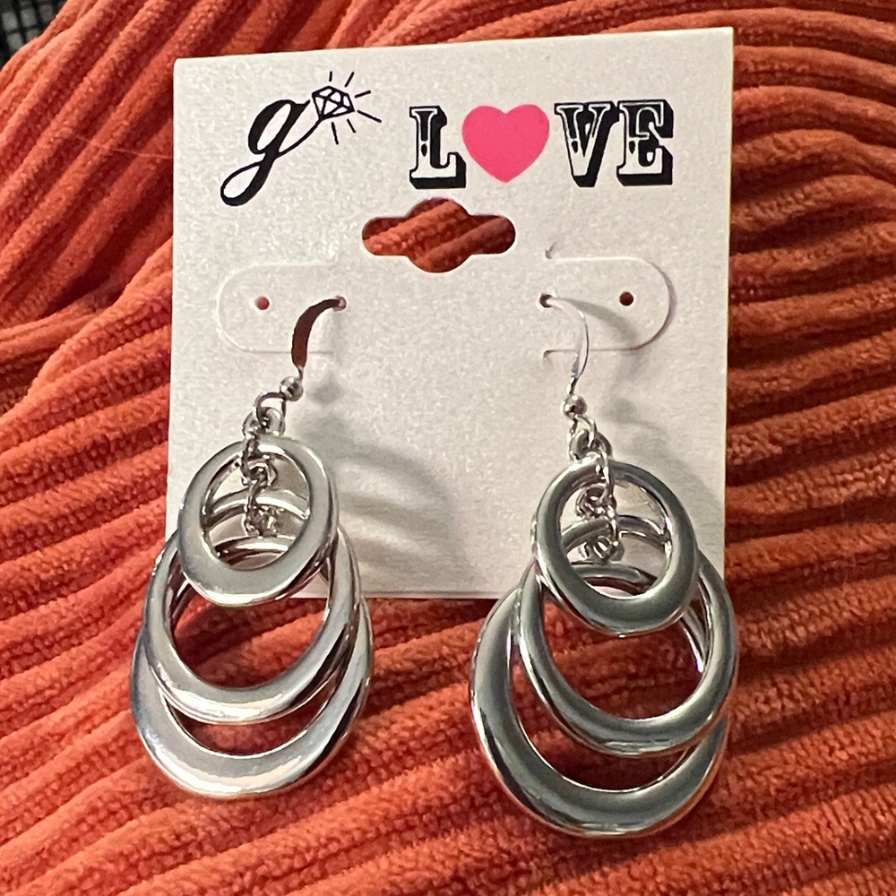 3/$15 Love Triple Silver Hoop Earrings Love 165